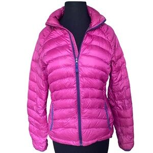 Prana Lyra down feather fuschia lightweight insulated puffer jacket size small